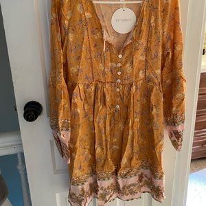 Esther & Co Yellow Floral Boho Dress NWT